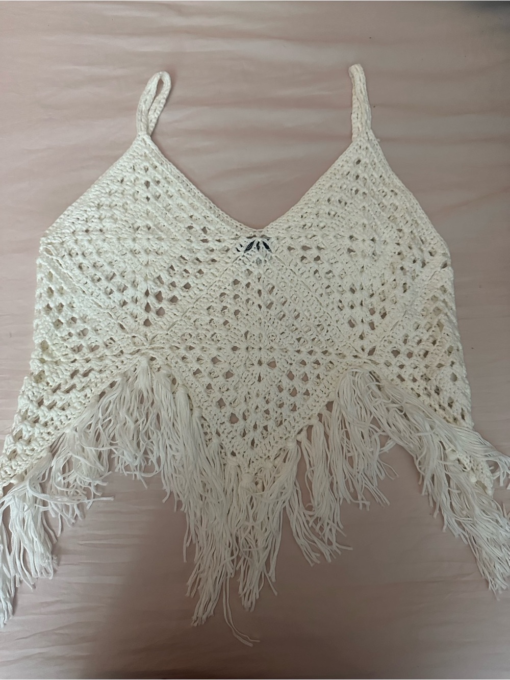 Crochet Fringe Swim Coverup Top in Cream